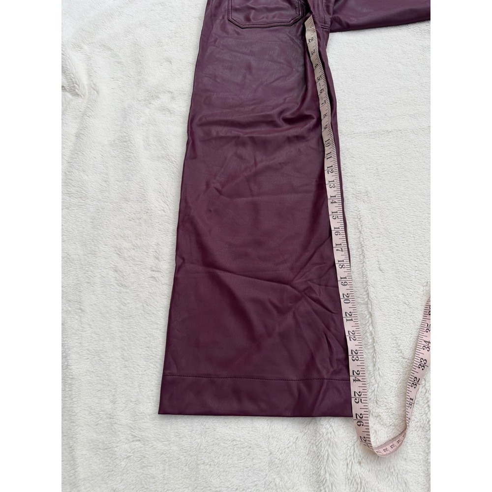 Maeve Anthropologie Colette Cropped Faux Leather Wide Leg Pants Burgundy Plum 28 - Picture 12 of 12
